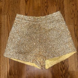 Gold sparkly / glitter sequence high wasted shorts with side zipper